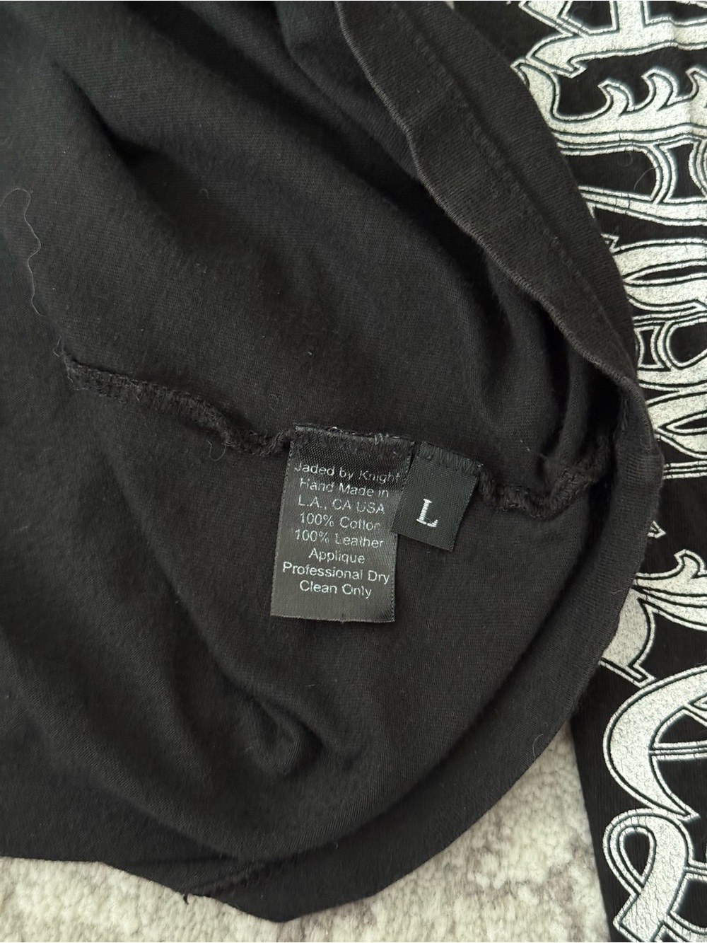 Jaded by Knight Long-Sleeve Graphic Tee with Leather Appliqué - Hand Made in USA - Picture 7 of 8